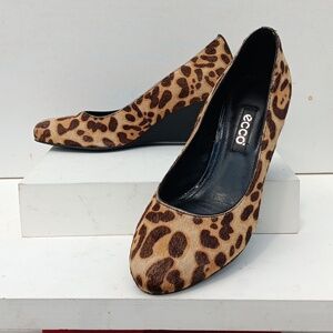 Ecco Leopard Print Wedge Heel Shoes Size 36